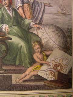 Frontispiece c.1780 hand colored w/ globe map cherub  