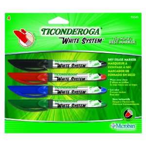 Ticonderoga White System Dry Erase Markers, Fine Tip, Assortment of 4 