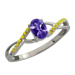   Ct Oval Blue Tanzanite and Canary Diamond 14k White Gold Ring Jewelry