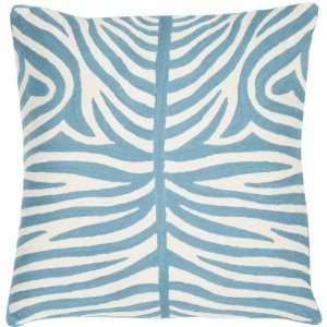  Pillow Collection Tiger Stripes 22 Inch Embroidered Blue and White 