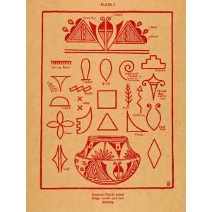  1926 Lithograph American Pueblo Indian Design Motifs Jug 