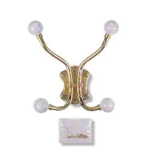  Coat Hook Four Prong Solid Brass & White Ceramic Front 
