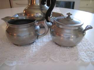 Antique French PEWTER TEA SET, Etain DArt, FRANCE, with CHICKEN SPOUT 
