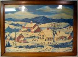 VINTAGE SMALL TOWN WINTER FUN FRAMED PRINT  