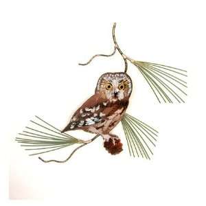  USA Made Saw Whet Owl On Pine Enamel Wall Sculpture by 