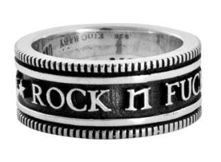 King Baby Studios Vintage Coin Ring chosen F U PEACE ROCK ROLL Silver 