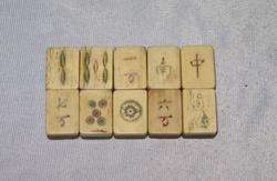 10 Vintage*Mah Jong*Antique Tiles Bone/ Bamboo 6  