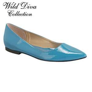 Turquoise Patent Pointy Toe Ballet Flat/WILD DIVA Shoes  