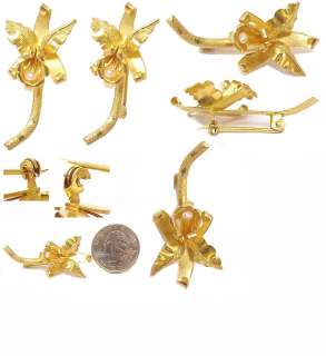 Retro 18K Gold & Pearl Flower, Wild Orchid Pin, Brooch  
