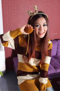 Womens Cute Sweater Long Sleeve Ladies Girls Dress Stripe Colors 