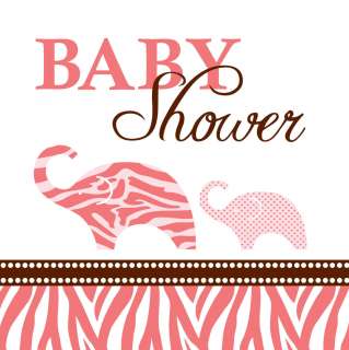 Wild Safari Pink Napkins Animal Baby Shower Beverage Napkins Elephant 