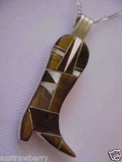 ST SILVER INLAY MOTHER OF PEARL TIGER EYE BOOT NECKLACE  