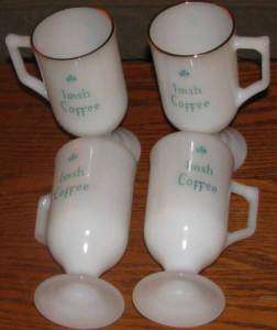 Irish Coffee tall Pedestal Milk Glass Lot of 4 VTG Mugs  
