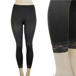 MICROFIBER LEGGINGS Footless Tights LACE Cropped GRAY  