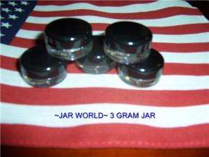 LOT OF 100~3 GRAM BLACK CAP JARS W/LABELS~  