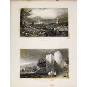  Crickhowel & Castle Brecknockshire Wales Antique Print 