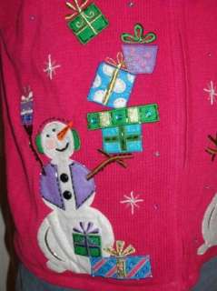 Ugly Christmas Sweater Contest Winner 2X XXL PINK Sequins Snowman Mens 