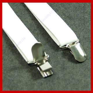 Unisex Clip on Braces Elastic Y back Suspenders White  