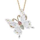 BLACK HILLS GOLD WOMENS WHITE POWDER COATED BUTTERFLY PENDANT NECKLACE