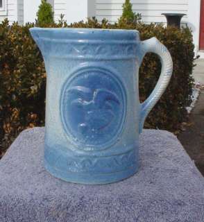 Blue and White Stoneware Eagle and Shield Pitcher  
