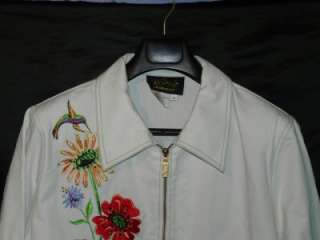   1X White Embroidered Flower Hummingbird Butterfly Zip Jacket Coat 1XL
