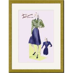  Gold Framed/Matted Print 17x23, Pleated Dress with Plaid 