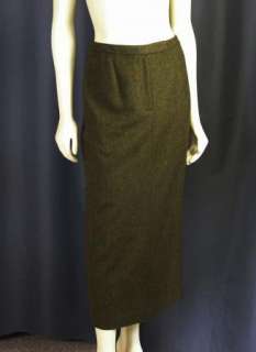   Tweed Wool Pencil Ralph Lauren Skirt 8P   8 Petite Moss Green  