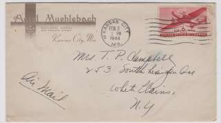 Kansas City MO 1944 Muehlebach Hotel Advertising Cover, torn flap 