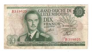 Luxembourg 10 Francs 1967 aVF Cispy P 53a Banknote  