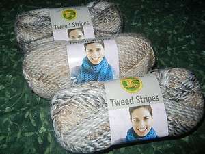 Lion Brand Tweed Stripes Yarn 3 Skeins Caramel  