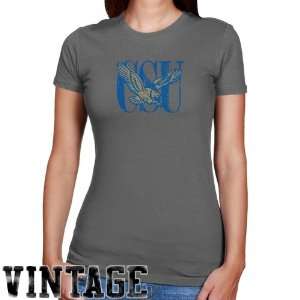 Coppin State Eagles Ladies Charcoal Distressed Logo Vintage Slim Fit T 