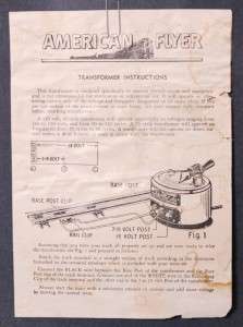 American Flyer M2567A transformer instructions sheet  