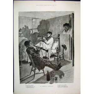  1895 Men Bed Music Rehearsal Drinking Interrupted Print 
