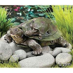 MOTHER TURTLE WITH HER BABY GARDEN STATUE REAL LOOKING YARD DECORATION 