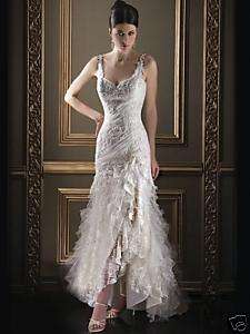 Beads Chiffon Lace High Slit Bridal wedding Dress Gown  