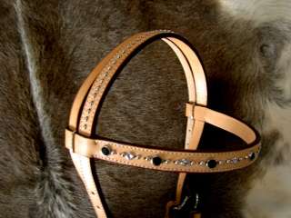 BRIDLE WESTERN LEATHER HEADSTALL HORSE TACK TAN BLING  