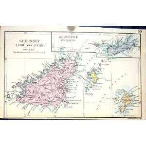  Stanford Antique Map 1885 Channel Islands Guernsey Sark 