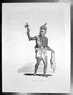 1840 Original Antique Print a North American Indian  