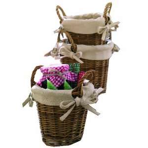  Tag Hand Woven Willow Round Lined Baskets, Nutmeg Stained 