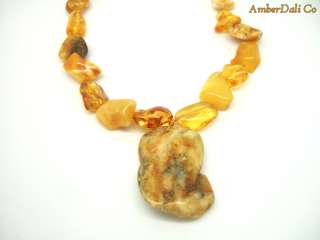 Baltic Amber Necklace Large Stone Pendant Mixed 23 inches  