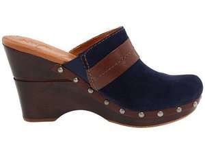   IRINA Womens Navy Suede Leather Comfort Wedge Heel Mule Clog  