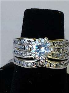   Silver 925 Women Size 5 Brilliant 2 Ring Wedding Set CZ  