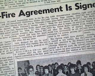 PARIS PEACE ACCORDS Signing Vietnam War 1973 Newspaper  