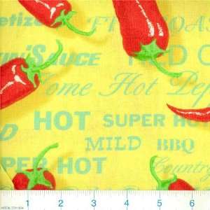  45 Wide Hot Stuff Peppery Words Lemon Fabric By The Yard 
