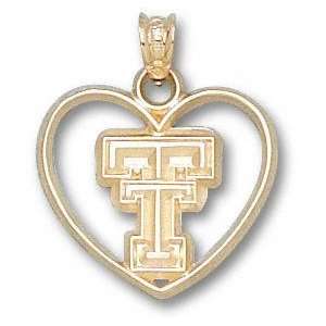  Texas Tech Red Raiders 10K Gold Bevel TT Heart Pendant 