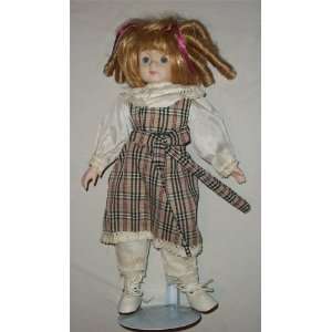  Porcelain Girl Braided Hair Brown Plaid School Dress with 