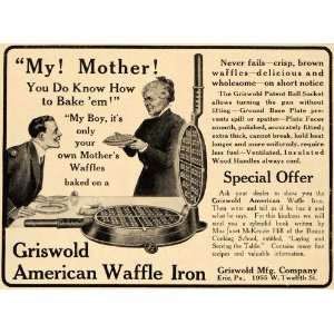 1910 Ad Griswold American Waffle Iron Breakfast Food   Original Print 