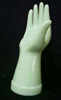 Jade Jadite Green Milk Glass Hand Ring Jewelry Glove Mold Holder Stand 