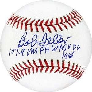 Bob Feller Autographed Baseball with 107.9 MPH 1946 Inscription 