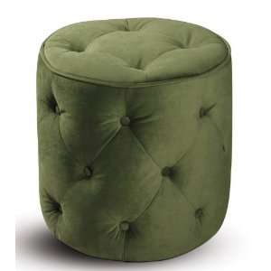   Ottoman with Tufted Buttons in Spring Green Velvet